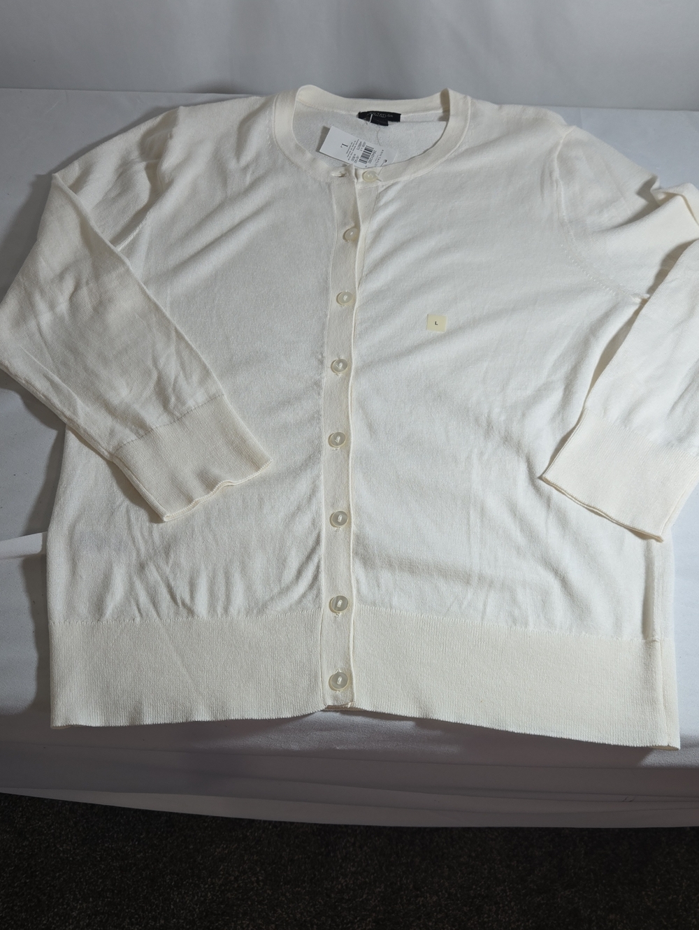Ann Taylor Cream Crewneck Button Cardigan